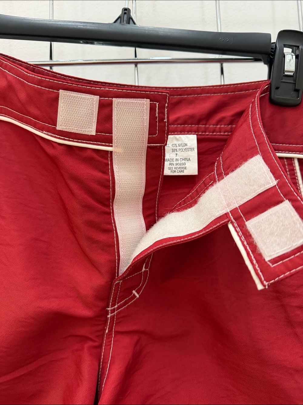 Vintage Red Women's Surf Shorts with Contrast Stitching - Picture 4 of 6